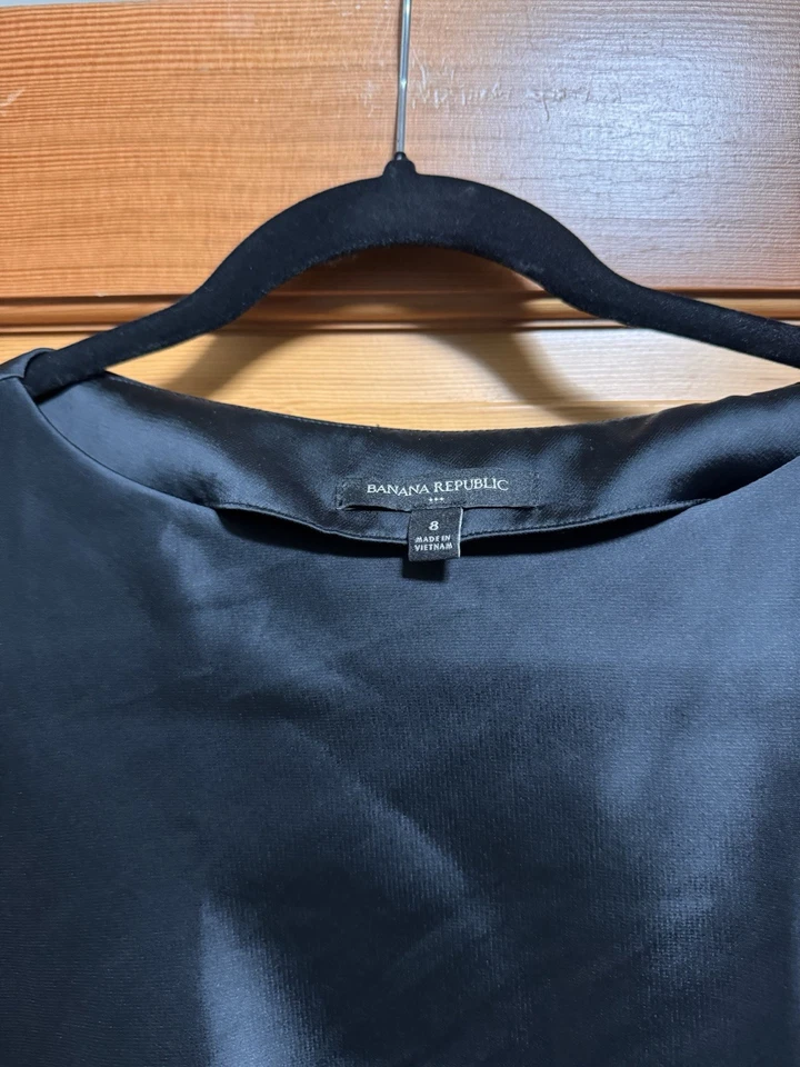 Banana Republic Women's Shirred-Side Satin Midi Dress Black Size 8 - Image 2 of 4