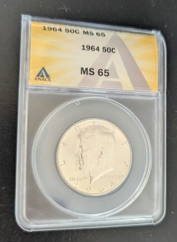 1964 ANACS MS-65 KENNEDY Half Dollar .90 Fine Silver