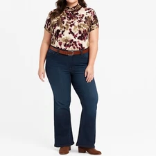 RELATIVITY Mockneck Blouse Size 2X Abstract Stretch Knit Casual Artsy Fall