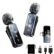 Wireless Lavalier Microphone, 12H Lapel Microphone with Digital Display  Sma...