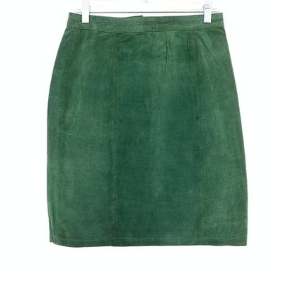 Vintage 80s Suede Pencil Skirt Womens Apx Size 28'' US 6 Green Back Zip