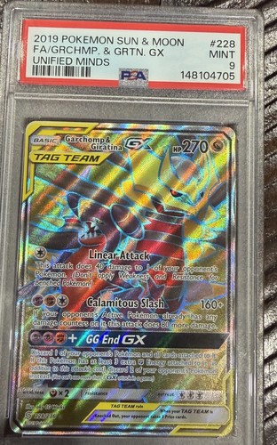 Pokémon Unified Minds Garchomp & Giratina GX TAG TEAM Full Art #228 PSA 9