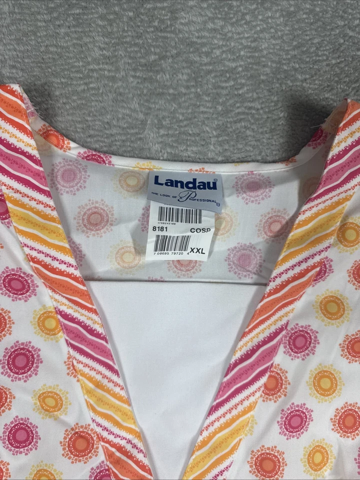NEW Landau Geometric V Neck Scrub Geometric Size XXL Pink&Orange New - Image 4 of 4
