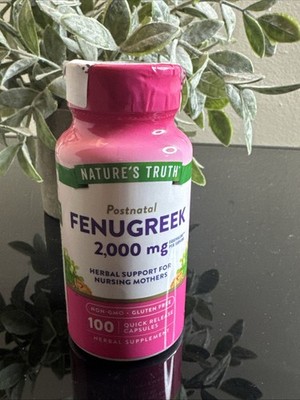Natures Truth Postnatal Fenugreek 2000 Mg Capsules Non-GMO 100 Count TWO BOTTLES
