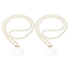 2Pcs Crossbody Phone Strap Lanyard 43" Pearl Chain with Tether Tabs Gold Clasp