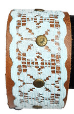 Handmade Light Blue Lace Wide Brown Leather Cuff Bracelet Wristband Boho 9 1/8"