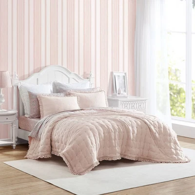 Laura Ashley 2pc Twin Hailee Microfiber Quilt Bedding Set Pink