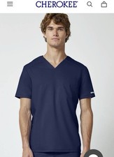 New Scrubs Men's Large Cherokee Workwear Revolution WW603 V-Neck Scrub Top Navy