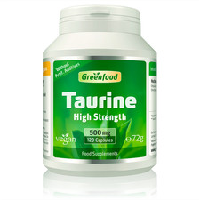 Greenfood Taurin, 500 mg, highly dosed, 120 capsules. Vegan.