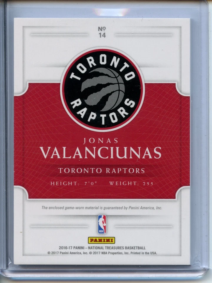 2016-17 Panini National Treasures Game Gear Dual Jersey Jonas Valanciunas #6/75 - Image 2 of 2