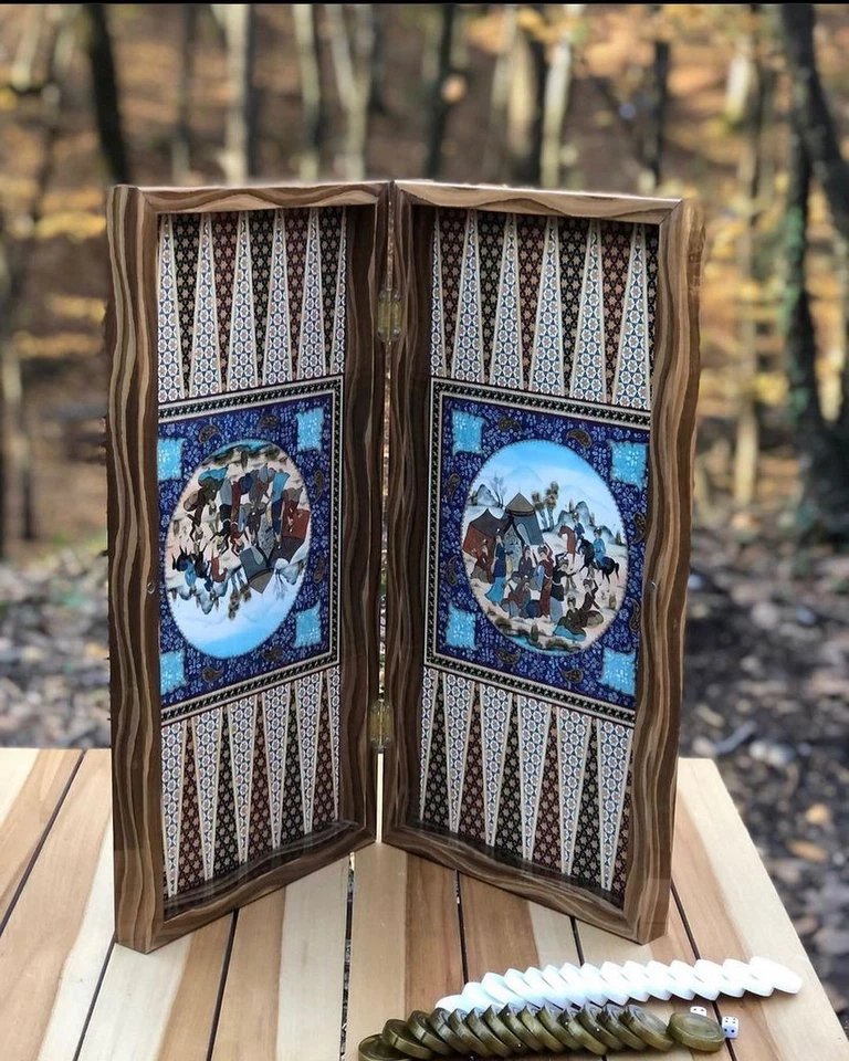 Backgammon Set Handmade Khatam Persian Inlay 19.6" Wooden Board – Christmas Gift - Image 4 of 4