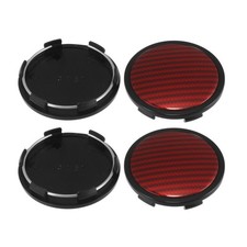 4pcs Noir Base 65mm Diamètre 6 Clip Voiture Roue Centre Capuchon Rouge Sticker