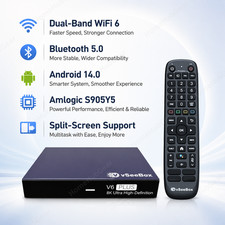 vSeeBox V6 Plus Android TV Box Split Screen Support 8K HDR Voice Backlit Remote