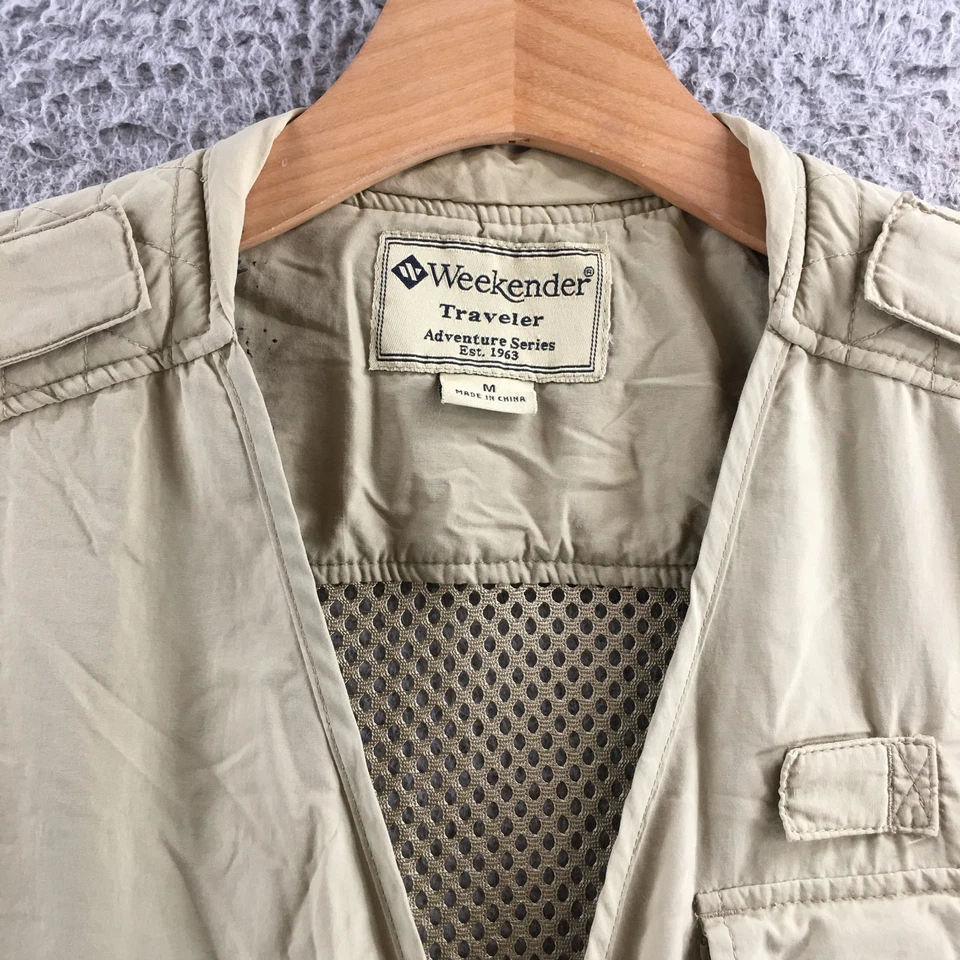 Chaleco Weekender Traveler Adventure Series Para Hombre M Beige Malla Sin Mangas Cremallera Completa Foto 3 de 4