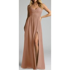 Azazie Alia New Women's Champagne Chiffon Pleated Bridesmaid Dress Size A4