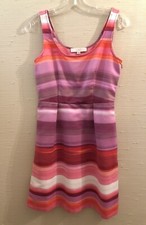 Ann Taylor Loft Womens Side Zip Sleeveless Striped A Line Dress Sz 2 w/ Pockets