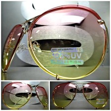 Mens Women OVERSIZED VINTAGE RETRO Style SUN GLASSES Gold Frame Pink Yellow Lens