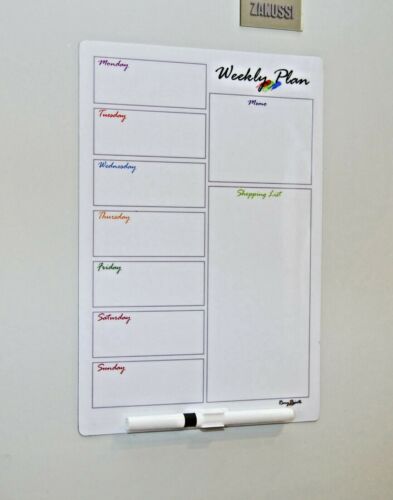Magnetic Fridge Weekly Meal Planner Drywipe A4 White Notice Board + Pen - Picture 1 of 1