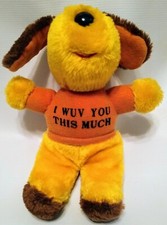 Russ Dog I Wuv You This Much Yellow Orange Brown Small Stuffed Plush 9" Vintage