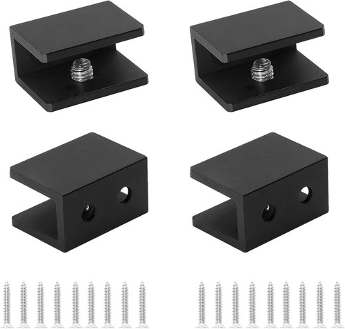 PATIKIL 4-Pack Adjustable Glass Shelf Bracket – 8-10mm Thickness, Black Aluminum Alloy, Wall-Mount Clamp For Shower, Wood, Acrylic Shelves