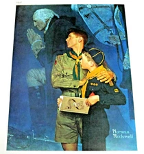 ROCKWELL 1970's 2 SIDED LITHOGRAPH PRINT, BOY SCOUTS 1950 & 57 CALENDAR IMAGES