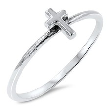 .925 Sterling Silver Dainty Mini Cross Religious Ring Size 5-9 NEW