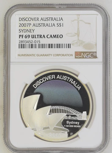 1 DOLLAR 2007 AUSTRALIA DISCOVER AUSTRALIA SYDNEY SILVER PROOF NGC PF69