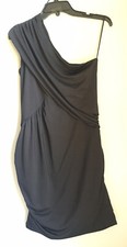 Bar III Dress One Shoulder Ruched Women Junior Large Black Faux Wrap Front Mini