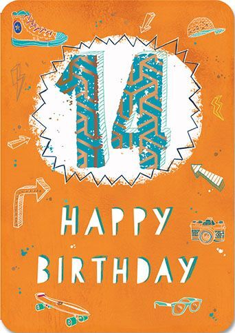 Birthday Card - 14th Orange - Ling Design Quality NEW