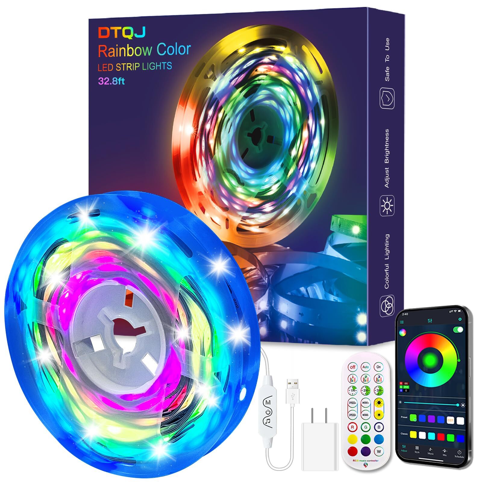 LED Strip Lights for Bedroom 33 FT, IC-RGB LED Lights for Room with Remote Bl...