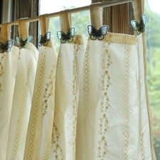 Vintage Rustique Style Demi Rideau Brodé Fleur Papillon Porte Fenêtre Rideau