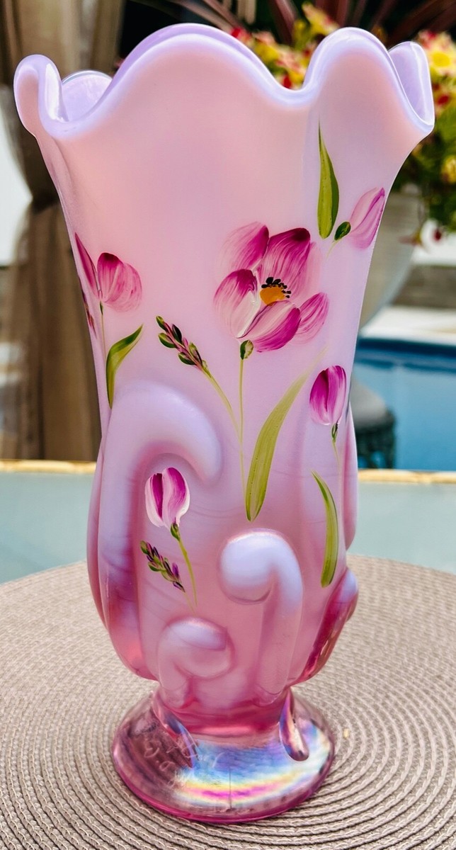 Fenton**TULIP DELIGHT ON ROSEMILK OPALESCENT GLASS SWUNG