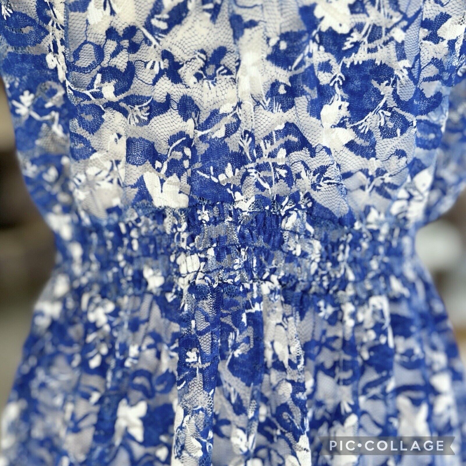 Torrid Blue Floral Lace Embroidered Mesh Smocked … - image 11