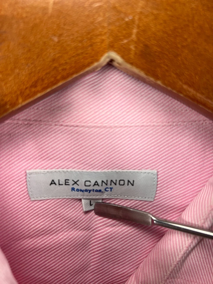 Camisas de vestir grandes Alex Cannon para hombre rosa con botones manga larga algodón a rayas Foto 3 de 4