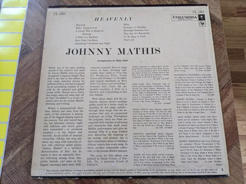 Johnny Mathis, Heavenly, Columbia Records, 6 Augen Vinyl - Bild 2 von 2