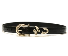 90s Vintage Brighton 24503 Western Belt Reptile Leather Silvertone Furled Buckle