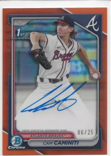 CAM CAMINITI #/25 2024 BOWMAN CHROME DRAFT ORANGE REFRACTOR 1ST AUTO AUTOGRAPH