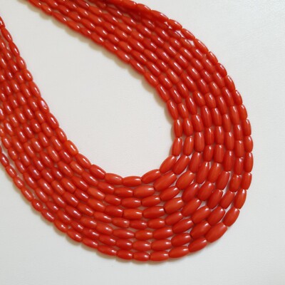 Undyed Natural Italian Red Coral Beads Barrel Shape Sea Loose Gemstone 16''Inch.