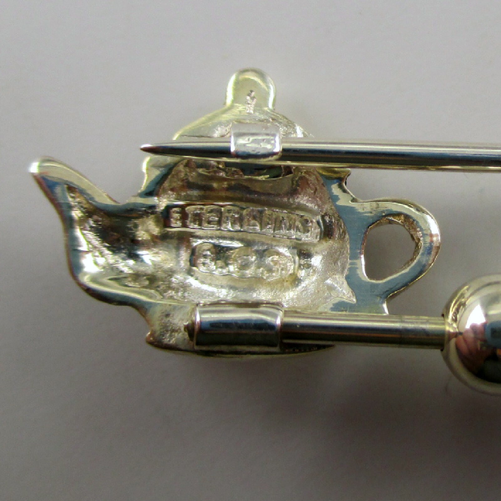 Sterling Silver TEAPOT Charm Pin HOLDER Tea Party Gift HANGER Tea Lover VINTAGE