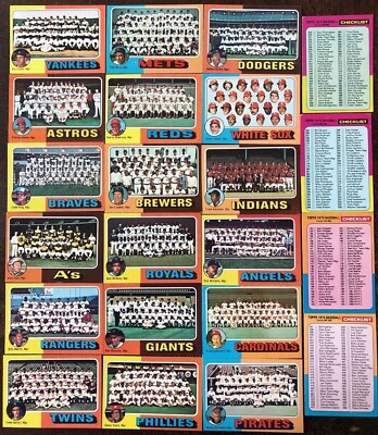 1975 Topps Baseball Checklist Team Card (UNMARKED) Clean Pick Your Card FLATSHIP