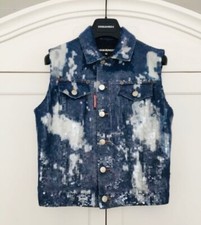 €1,975 Dsquared2 Blue Distressed Denim Sequin Sleeveless Jacket Gilet - Italy