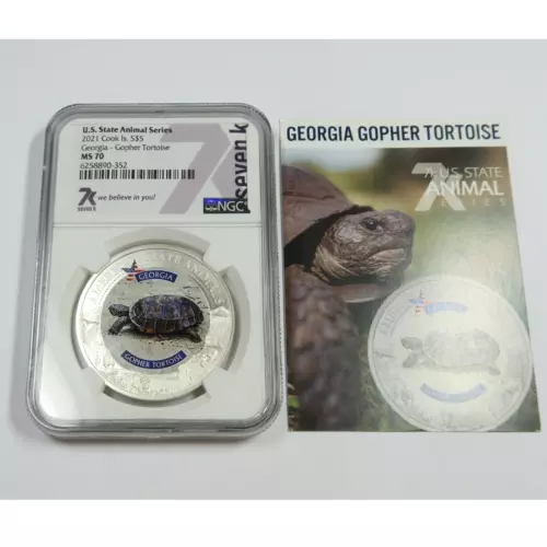 2021 NGC MS70 - Cook Islands 1 oz Silver Georgia Gopher Tortoise $5 Coin #53138A