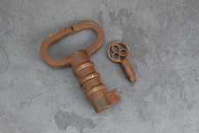 Antico lucchetto puzzle rustico a forma di chiave raro ferro fatto a mano con...