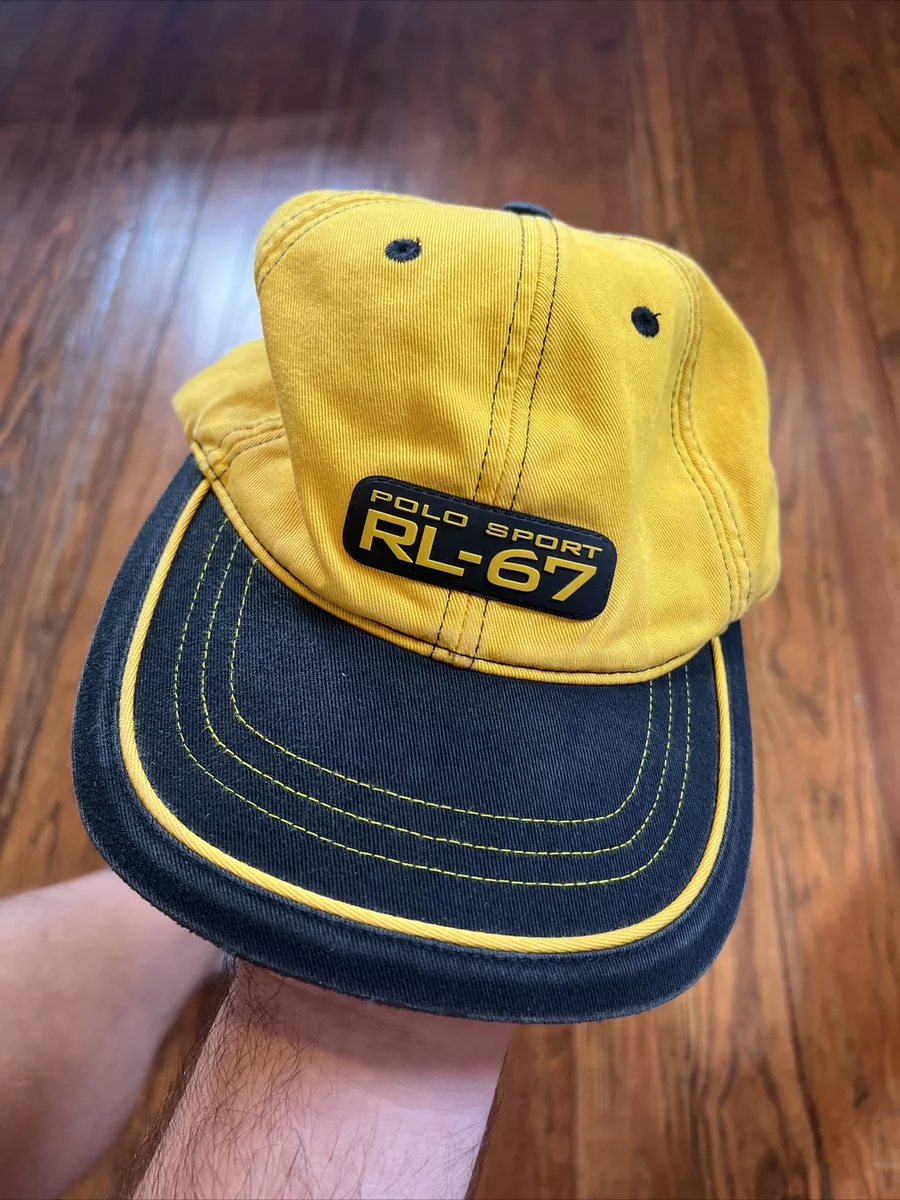 DEADSTOCK NWT Vintage Polo Sport Ralph Lauren RL-67 Black Yellow Strap Back  Hat