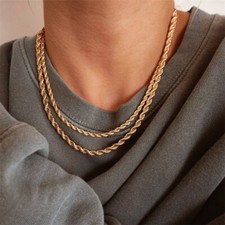Women Stainless Steel Twisted Rope Chain Necklaces Unisex Men Jewelry 3/4mm