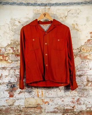 40S Burnt Orange Rayon Sears Loop Collar Shirt