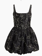 LoveShackFancy Crystal Bows Shantung Brookhaven Black Mini Dress Sz Large NWT