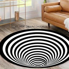  Washable Round Flannel Area Mat-Thin Design w/Black and White Spiral Pattern,Su