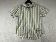 Vtg Guess Men's Size L Shirt Short Sleeve Button Down Green Striped 100 Cotton