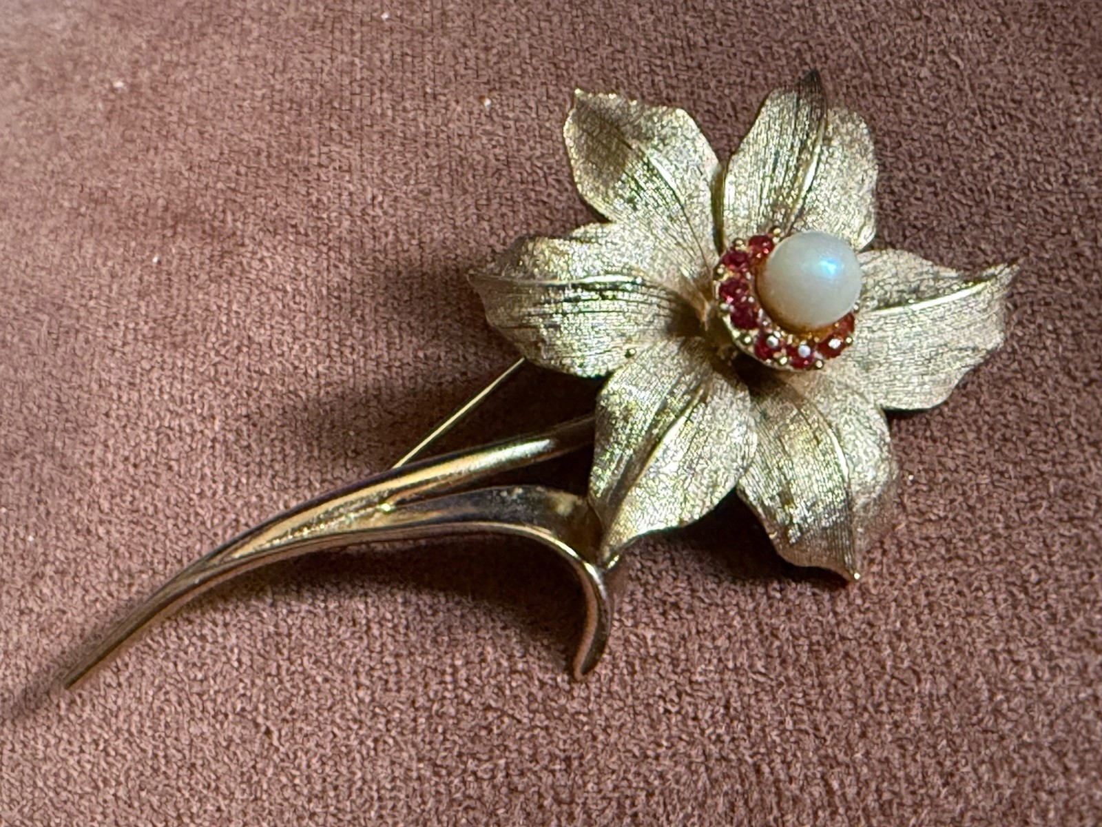 Vintage Boucher Jonquille Gold Narcissus Flower Brooch Pin with Pearl & Stones